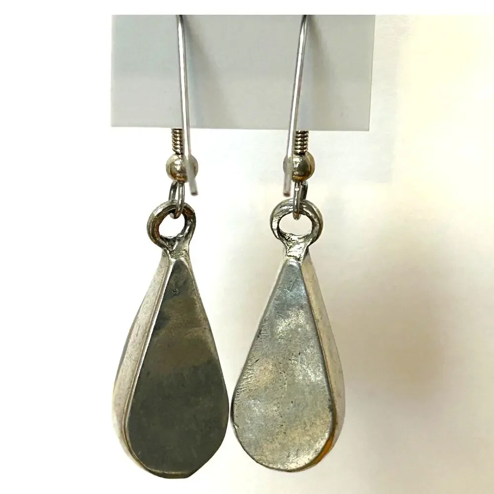 Vintage Dried Flower Resin Drop Sterling Bezel‎ Earrings